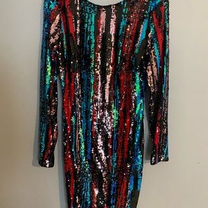 Dress the population - multi color sequin mini dress